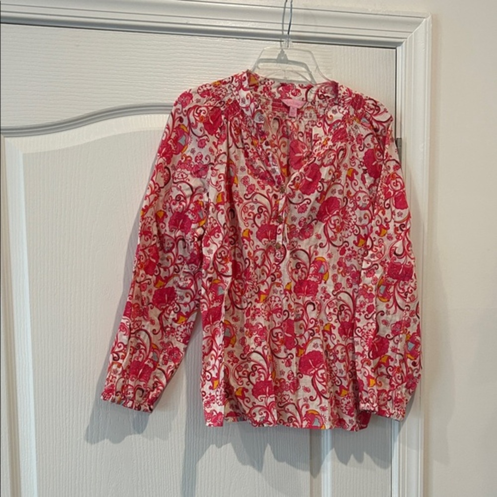 Lilly Pulitzer Pink and White Floral Blouse medium